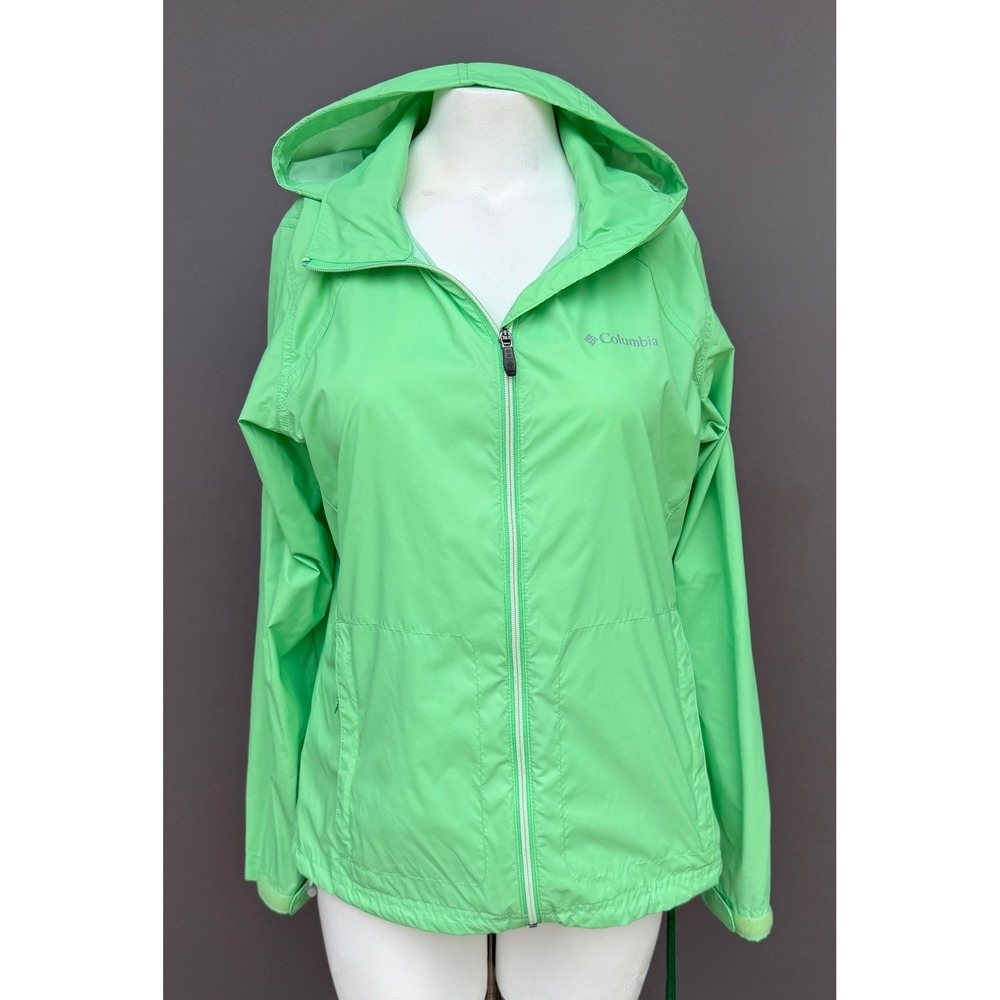 Columbia Switchback III Rain Jacket Women Large Green Hooded Windbreaker Outdoor - Picture 16 of 16